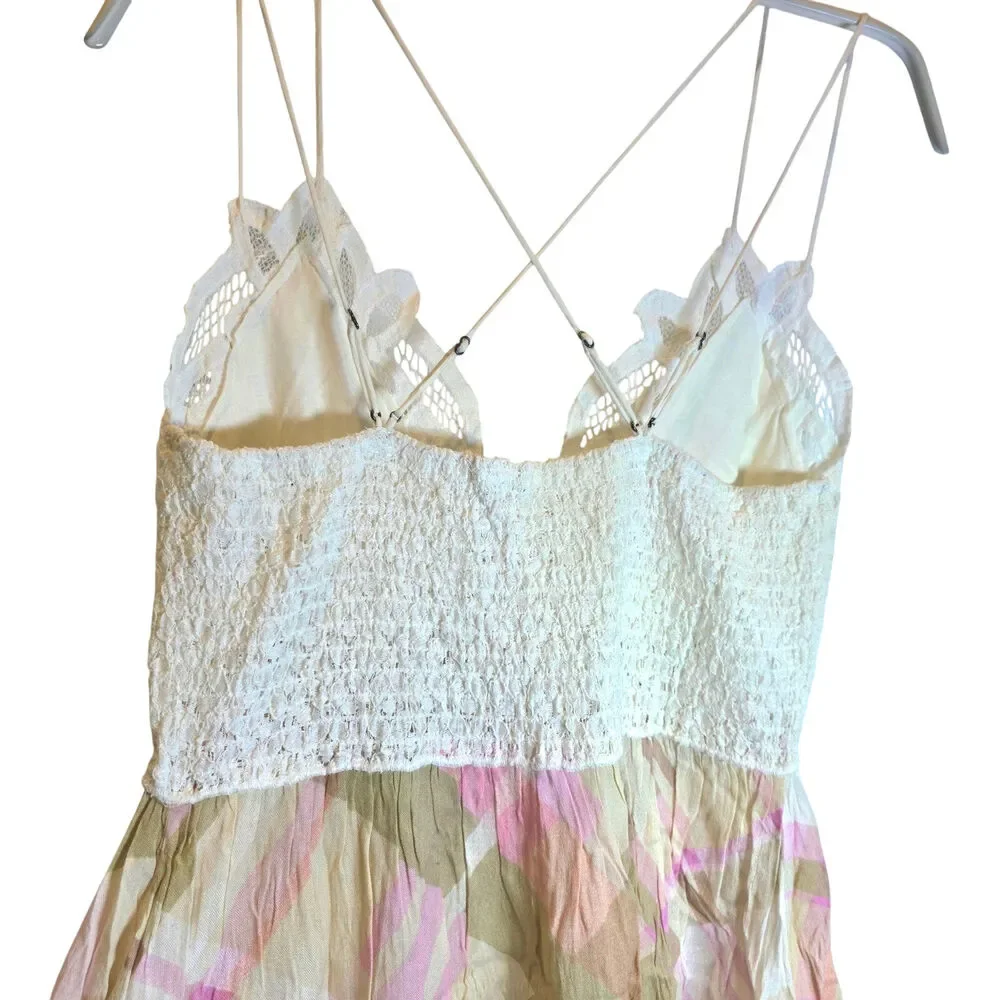 FP Intimately Free People Adella Mini Slip Dress Sz Large Pink Plaid Ruffle $98 - Picture 6 of 16